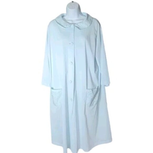 Vintage Shadowline Robe L Button Front Nightie Peignoir Pale Blue Nylon Lace 3/4 - Picture 1 of 16